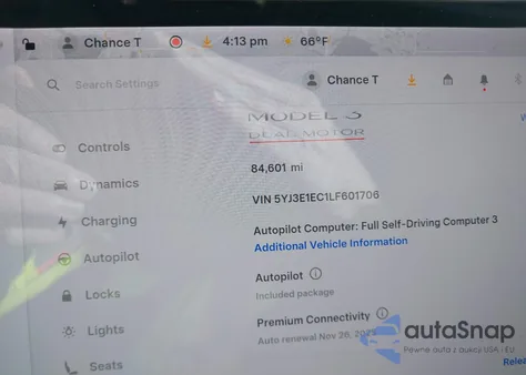 2020 Tesla Model 3 Performance Dual Motor All-Wheel Drive z USA, uszkodzony, nr VIN 5YJ3E1EC1LF601706